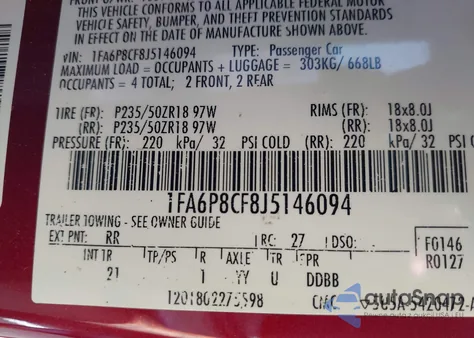 2018 Ford Mustang Gt из США, поврежденный, VIN 1FA6P8CF8J5146094